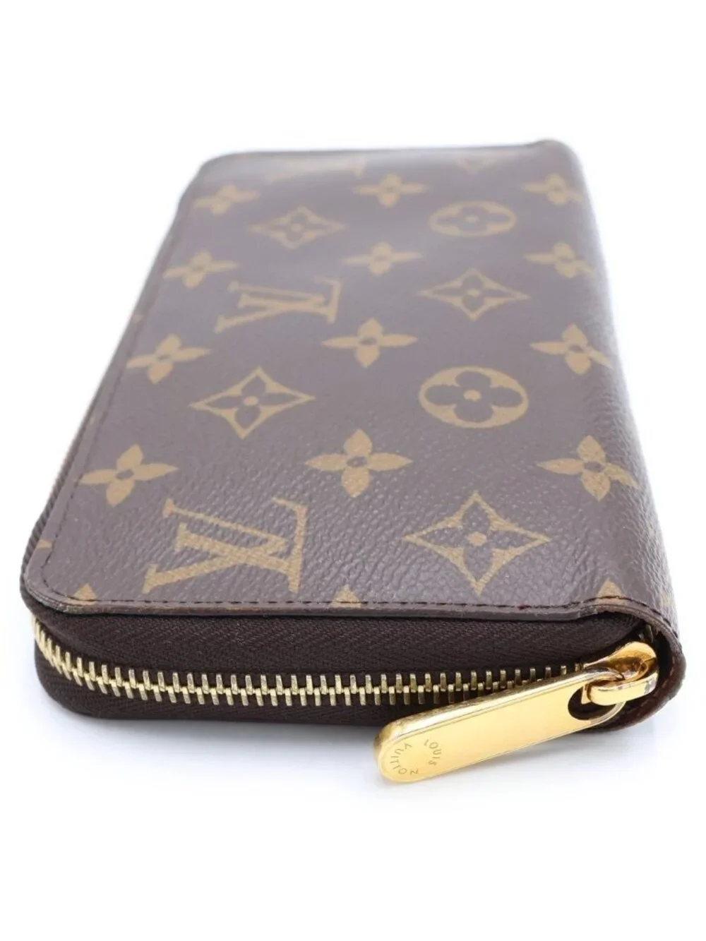 Louis Vuitton Monogram Zippy Wallet Brown Leather Gold